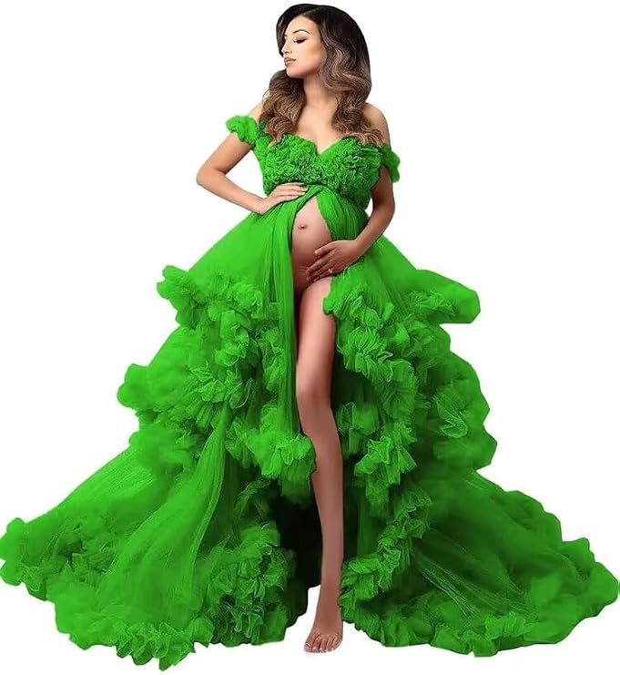 Changuan Puffy Tulle Maternity Dress for Photoshoot Ruffle Lingerie Baby Shower Bridal Bathgown Pregnancy Robe Photography