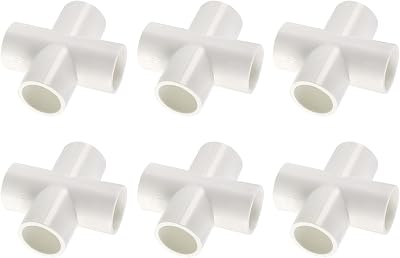 METALLIXITY Tee PVC Pipe Fitting, 12 Inch 6Pcs, 4-Way Cross PVC Pipe Fittings Furniture Connector - for Water Supplies Build, Garden Shelf Greenhouse, White
