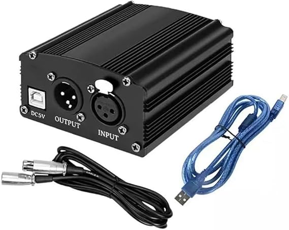 1-Channel 48V Phantom Power Supply with XLR 3 Pin Microphone Cable for Condenser Microphone, Black, 500419122