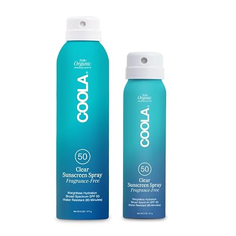 COOLA Organic Sunscreen SPF 50 Sunblock Spray, Dermatologist Tested Skin Care for Daily Protection, Vegan and Gluten Free, Fragrance Free