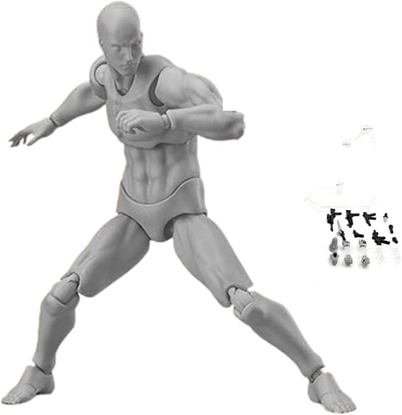 Blank Action Figure, 15cm/5.9inch Movable Joints Male Body Model with Support Base, Posable Drawing Mannequin Figure for Sketching, Painting, Drawing, Artists