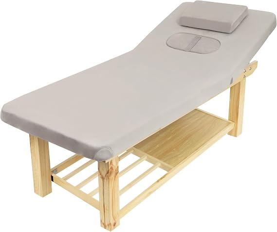 Stationary Massage Table Solid, Wood Massage Table 75"x 32" Heavy Duty Spa BedAdjustable Backrest with 0-45 for Spa Footmassage Facial Care Spa Tattoo