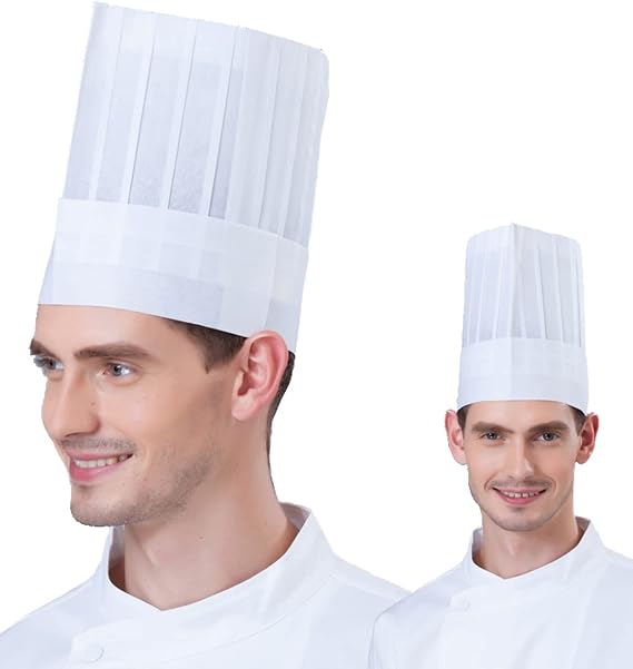 Hyzrz 10 Pack Disposable Non-Woven Paper Fiber Chef Hats for Women and Men, Adjustable Unisex White Kitchen Caps Bulk Set