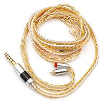 Linsoul Tripowin Zonie IEM Cable, 16 Core Silver Plated Earphone Upgraded Cords, 1.25m SPC in Ear Monitor Cable for 7hz Zero:2 Orchestra Lite Cadenza Hype4 Supermix4(2pin 0.78mm, 4.4mm)(Gold)