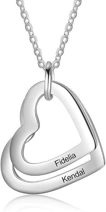 Love Jewelry Personalized Mother Name Necklace with 2-5 Hearts Pendant Stainless Steel Engraved Necklace Custom Family Name Necklaces for Women
