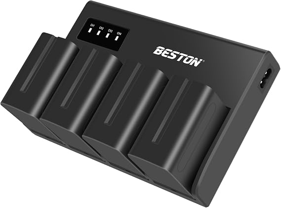BESTON 4-Pack NP-F970/NP-F960 Repacement Batteries and 4-Channel Charger Compatible with Sony Cameras A7 V/FX30/FX3/A7 IV/A7S III, Canon EOS R5/R6 Series and Handycams Field Monitor Video Light