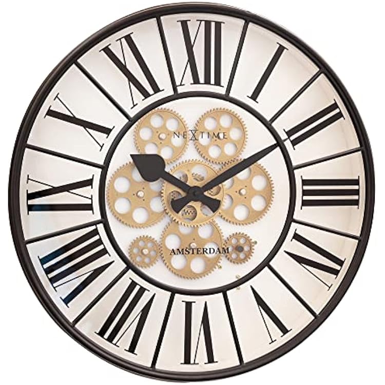 NEXTIME Moving Gear Clock - White - Large Wall Clock - 50 cm - William