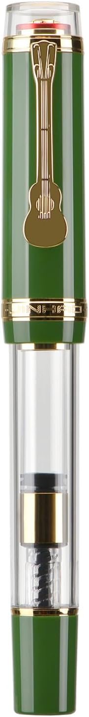 Jinhao 1935 Tiandao Series Fountain Pen, Size 8 Fine Nib Army Green & Transparent Acrylic with Guitar Clip and Large Capacity Converter