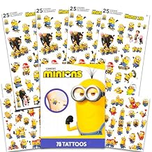 Minions Stickers and Tattoos Party Favors Bundle - 75 Minions Temporary Tattoos and 100 Minion Stickers for Kids | Despicable Me Party Favors
