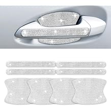 INSAUTO 8 Pieces Bling Car Door Handle Scratch Protector, Universal Rhinestone Car Stickers for Women, Automotive Exterior Accessories (Silver)