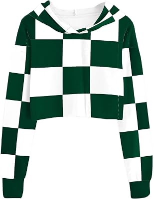 Girls Crop Tops Kids Hoodies Cute Plaid Color Block Shirts Long Sleeve Cropped Casual Pullover Fashion Sweatshirts