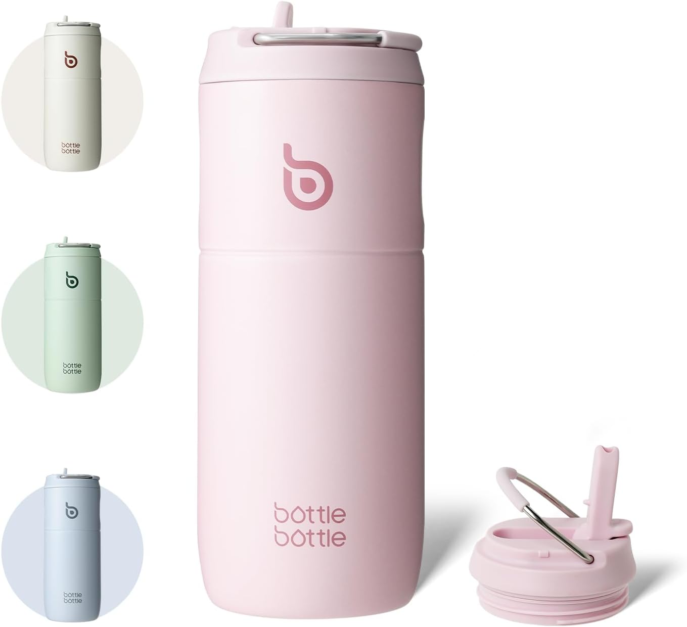 BOTTLE BOTTLE Insulated 500ML Stainless Steel Sports Drink Flask with Straw, Lid and Handle Baby Pink