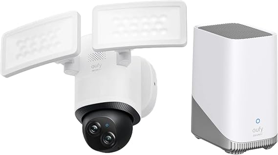 eufy Security S380 HomeBase (HomeBase 3) Floodlight Camera E340 Dual Cameras Wired Outdoor Security Camera, 3K Resolution, Pan &amp; Tilt, 24/7 Recording