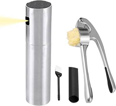Garlic Press With Oil Sprayer For Cooking，kitchen Gadgets Atomizer Grilling Gifts Olive Oil Bbq Spray Bottle Dispenser Oil Container Spritzer For Air Fryer（combo