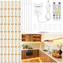 EMITEVER Under Cabinet Lighting kit, 6 PCS COB LED Strip Lights 3000K Warm White, UL Listed Dimmable Led Lights Strip for Kitchen Cabinet, Counter, Shelf, with Remote & Adapter, Timing, 9.8ft