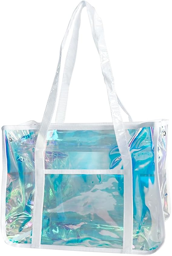 ONEART Holographic Clear Tote Bags, Waterproof Shoulder Bag, Clear Tote Bag with Zipper, Unisex Handbag