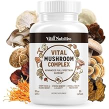Vital 10-in-1 Mushroom Supplement Complex High Potency Lions Mane, Cordyceps, Reishi & Turkey Tail Capsules Nootropic Brain Support for Memory, Focus & Energy 30 Day Supply