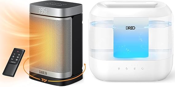 Bundle of DREO Humidifiers for Bedroom, Top Fill 4L Supersized Cool Mist Humidifier + DREO Space Heater, Portable Electric Heaters for Indoor Use with Thermostat