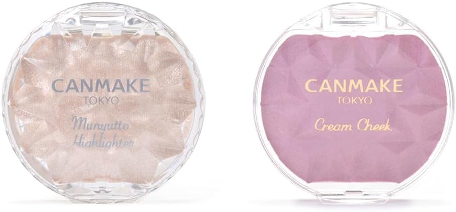 Set Purchase Canmake Cream Munyutto Highlighter 01 Moonlight Gem, 0.1 oz 3.8 g, Raw Rare Highlighter, Tight, Smooth White Beige, 1  Canmake Cream Cheek Pearl Type, P05, Pale Lilac, 0.1 oz 4.0