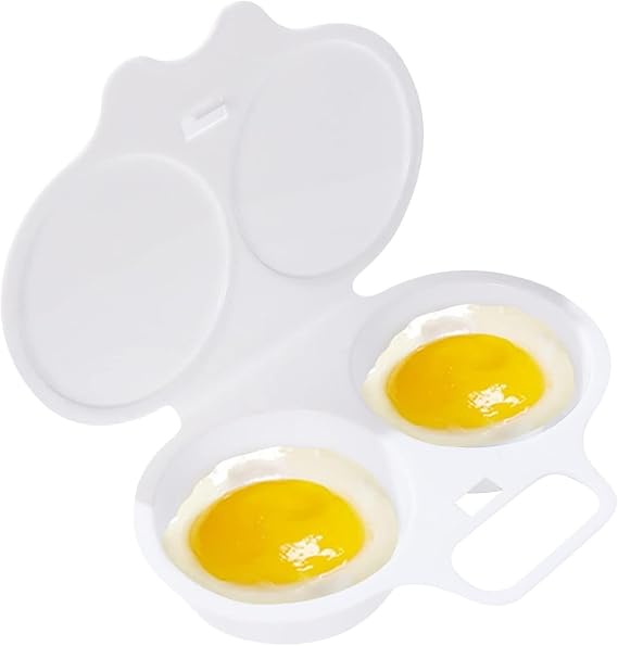 White Egg Poacher, Microwave Boiler Poacher, Poacher, 2 Cavity Nonstick Poached Egg Maker With Lid, Egg Poacher Microwave Egg Cooker, Double Drain Poached Egg Cups, (5 * 1.9in)