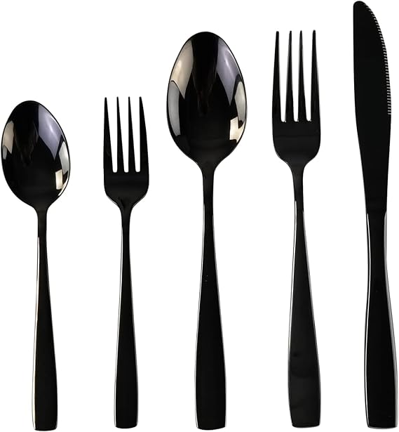Black Flatware Set, 60-Piece Stainless Steel Silverware Set | Matte Black Finish, Cutlery Set for 12, Includes Forks, Spoons, Knives, Dishwasher Safe, Rust Resistant