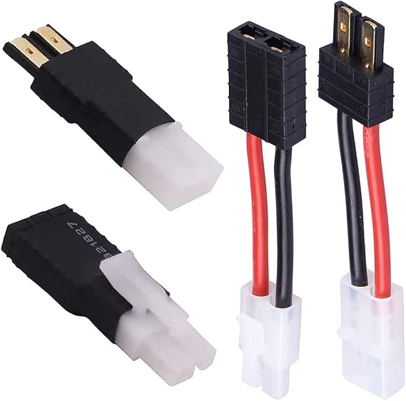 RC Battery Charger Adapter Compatible with Traxxas Connector to Tamiya Male Female, Charging or Converting Battery Plugs 4-Pack
