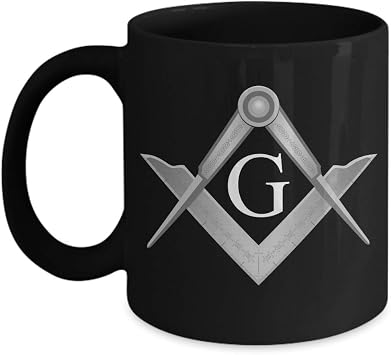 Freemasonry Gifts for Freemason Coffee Mug Tea Cup Black Ceramic Masonic Square and Compass Symbol Logo Lodge Brother Brotherhood Traveling Mason Man Men Idea