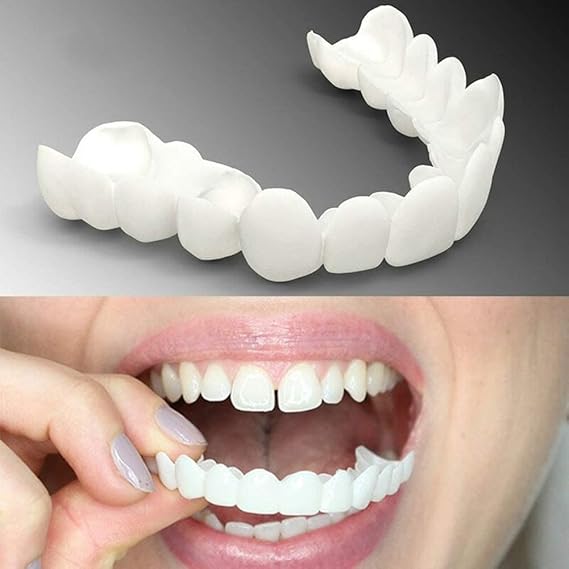 Wttfc False Teeth Veneers Top And Bottom Snap on Veneers Teeth Snap on Dentures False Teeth Veneers Missing Tooth Replacement Kit,Cosmetic Dentures for Men And Women,1 Pair [Energy Class A]