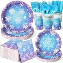 Frozen Birthday Party Decorations - Serve 24, Snowflake Party Supplies, Winter Wonderland Disposable Tableware Include Plates, Napkins, Cups, Forks, Knives, Spoons for Christmas