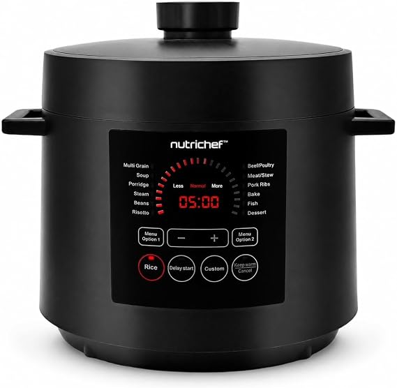 NutriChef Pressure Cooker Electric Multi Cooker 6L – 12 in 1 Multicooker Digital One Pot Cooker with Presets, Non Stick Inner Pot, Adjustable Time &amp; Temperature