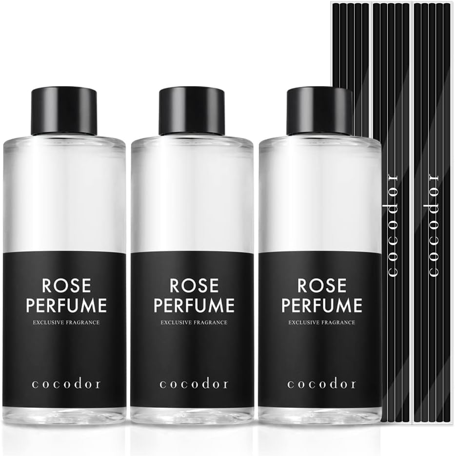 COCODOR Cocodore Diffuser Refill, 6.8 fl oz 200 ml, Set of 3, Rose Perfume Room Fragrance - Present for Women, Birthdays, Anniversaries, Incense, Gifts, Popular