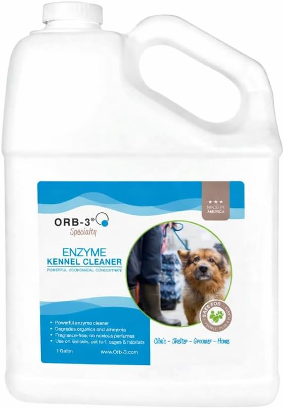 Orb-3 Enzyme Kennel Cleaner, Professional Pet Odor & Stain Remover Enzymatic Formula for Kennels, Crates, Floors, Carpets & Hard Surfaces, 1-Gallon Jug