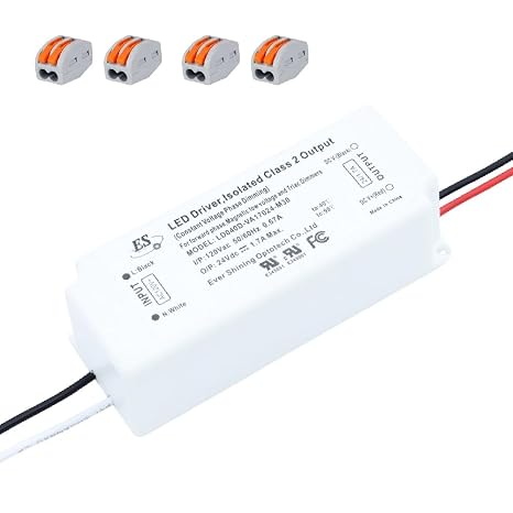 UL Recognized 24V LED Driver Dimmable, 120V to 24 Volt Transformer Triac Dimming Power Supply IP67 Waterproof, 1.7A DC Adapter AC Dimmable for LED Strip Light