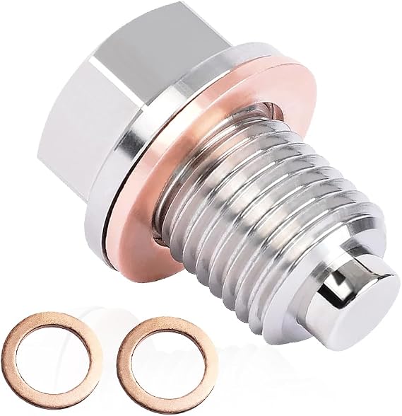 M14 x1.5 Magnetic Oil Drain Plug with 2pcs Oil Drain Plug Gaskets Engine Parts Kit,Stainless Steel Oil Pan Drain Plug Bolt Compatible with Most Ford,GM,Hyundai,KIA Honda And More