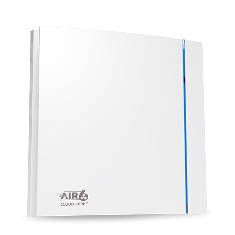 AIR 6 Cloud-100HT Silent Yet Powerful Bathroom Extractor Fan with Adjustable Humidity Sensor &amp; Timer | Delivering 26.5l/s (95m3/h) | Wall or Ceiling Mounted Fan | White | IP45 | For 100mm /4" ducting