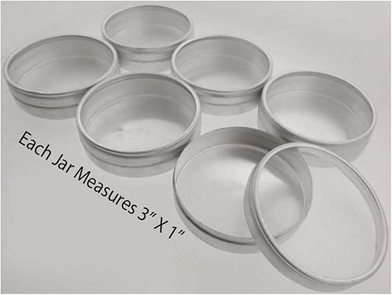BIN BUDDY 6 Piece Large Gem Jar Set | 6 Aluminum Canisters | 3" (7.6 cm) Diameter x 1" (2.5 cm) Height | Clear See-Through Tops | Protective Paper Box Included
