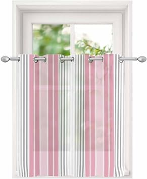 Pink Gray Stripes Sheer Curtains for Bedroom/Living Room, Grommet Kitchen Curtains 45 Inches Long, Chic Modern Abstract Vertical Lines Semi-Sheer Curtain Drapes Voile Window Treatments