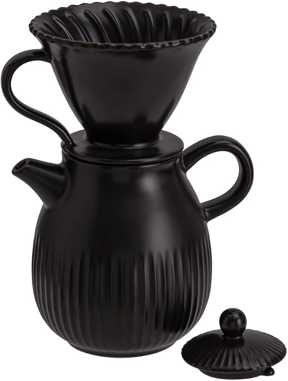 D'ORAMIE Pour Over Coffee Dripper Set, Pour Over Coffee Maker, Ceramic Slow Brewing Coffee Set, Manual Brew Maker, Strong Flavor Brewer Set, Matte Black, 1-2 Cup