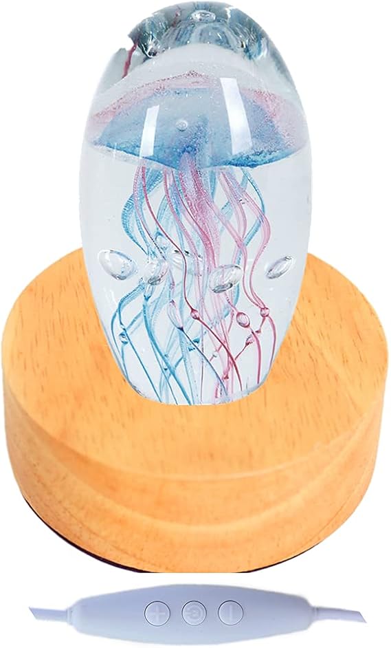 EUSTUMA Hand Blown Glass Jellyfish Figurine Ornament,Sea Animal Ornament for Fish Tank Aquarium,Sea Animals Collection for Birthday Gift,Glass Paperweight