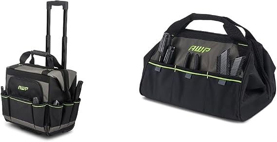 AWP Rolling 14 Inch Tool Bag with Telescoping Rubber Handle and AWP 15 Inch Tool Bag with Apex Handle Design