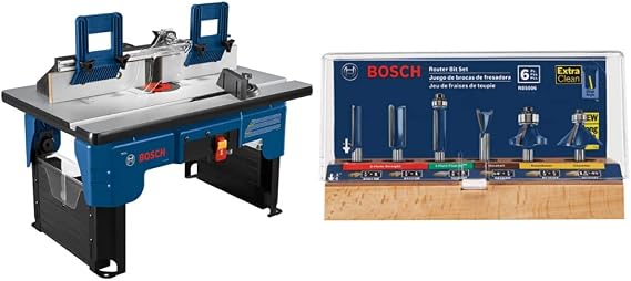 BOSCH RA1141 Portable Benchtop Router Table and RBS006 1/4-Inch Shank Carbide-Tipped Multi-Purpose Router Bit Set, 6-Piece
