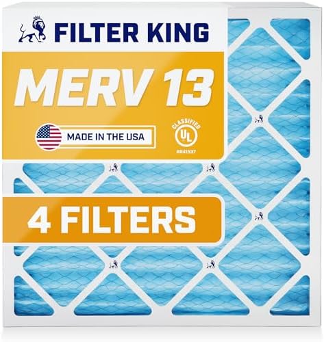 Filter King 5.88x12.13x1 Air Filter MERV 13 4-Pack Dust & Allergy Control AC Furnace Filters, MADE IN USA, HVAC, Pleated, Electrostatic Actual Size: 5.88 x 12.13 x .75