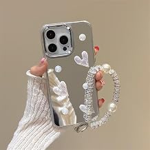 for Realme GT 5 / GT 5 240W Case, Phone Case with 3D Bow+Heart Design, with Glitter Pearl Wrist Strap, Shockproof TPU Protective Phone Cover for Girls Women-AX