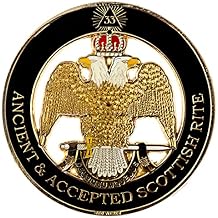 33rd Degree Double Headed Eagle Ancient & Accepted Scottish Rite (Wings Down) Round Masonic Auto Emblem - [Black & Gold][3'' Diameter]