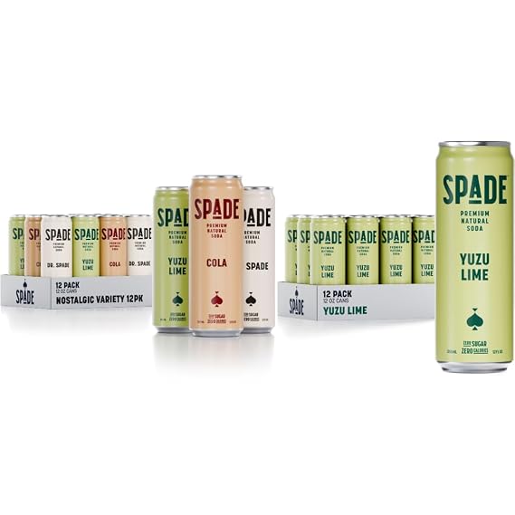 Spade Soda | Nostalgic Variety + Yuzu Lime, Premium All-Natural, No Sugar, No Calories, Electrolytes, Magnesium, Potassium, Non GMO, Sweet Quality Stevia, No Artificial Sweeteners, Bold Taste