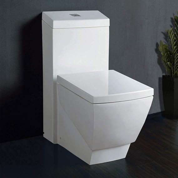 WOODBRIDGE Modern Square Design One Piece Dual Flush 1.28 GP Toilet, Chair Heightwith Soft Closing Seat,Chrome Button B0920-CH, White