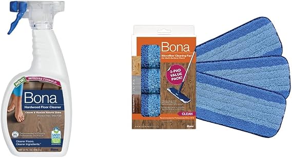 Bona Hardwood Floor Cleaner Spray - 32 fl oz & Microfiber Cleaning Pad, for Hardwood and Multi-Surface Floors, fits Family of Mops, 3 Pack