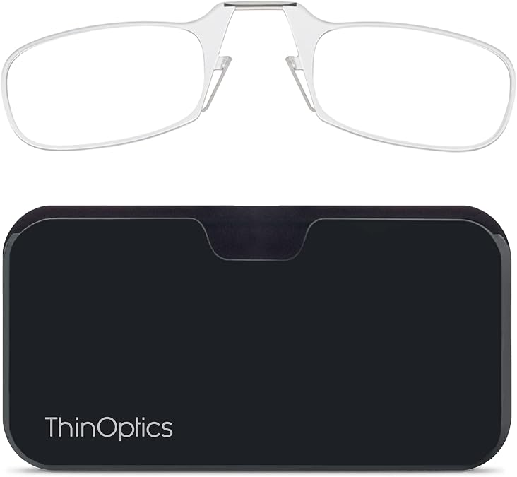 ThinOptics unisex-adult Reading Glasses + Black Universal Pod Case | Clear Frames, 1.00 Strength Readers Clear Frames / Black Case, 44 mm