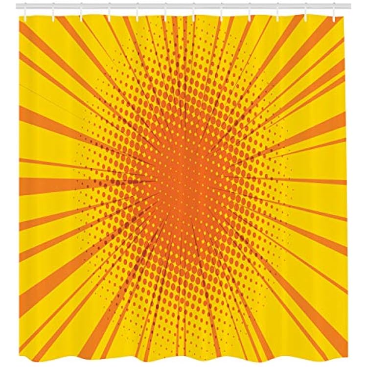 Ambesonne Vintage Yellow Shower Curtain, Sun Burst with Halftone Effect Comic Book Style and Pop Art Design, Fabric Bathroom Decor Set with Hooks, 105 Extra Wide, Orange and Yellow