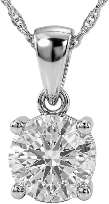 Lab Grown Diamond Pendant Necklace | 1/6 - 1 CT. TW. Diamond Necklace for Women | Certified By Gemologists | 925 Sterling Silver Pendant With a Chain Adjustable to 16", 17" and 18" | Hypoallergenic Diamond Necklace for Women | Certified By Gemologists | Sterling Silver Chain Adjustable to 16", 17" and 18"
